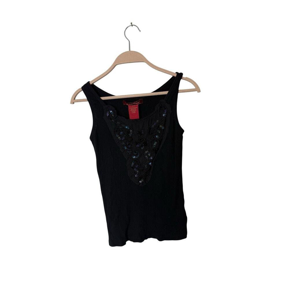 Vintage American Exchange size small ribbed sequin tank‎ top cami y2k